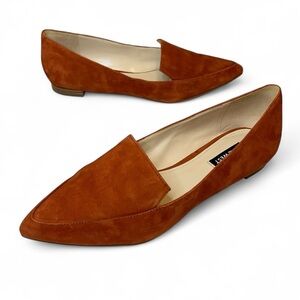 NINE WEST Abay Suede Pointed Toe Smoking Flat Loafer Rust Orange Size 8.5